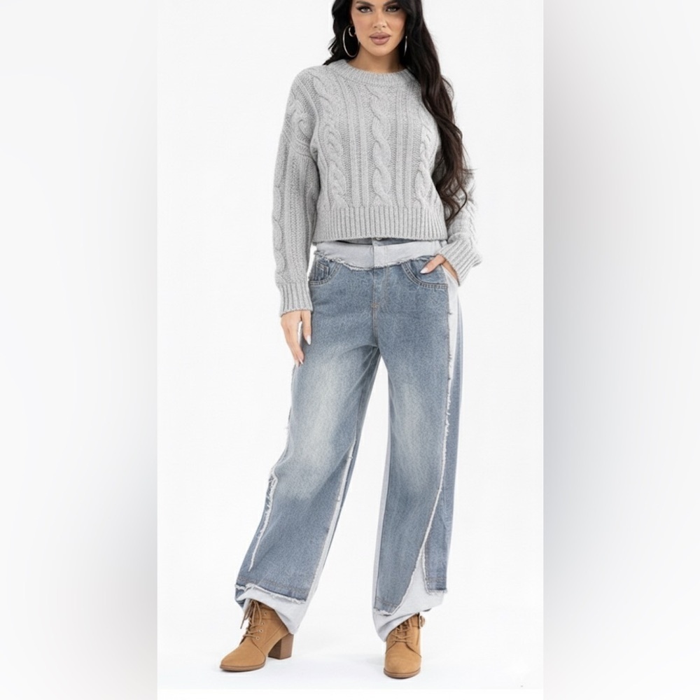 New wide leg jeans color block sz S M L so adorable boutique - Picture 2 of 5